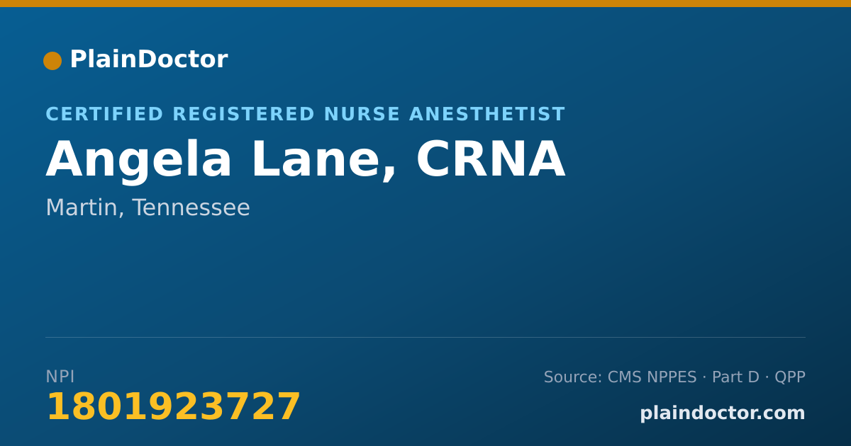 Shareable card for Angela Lane, CRNA - Certified Registered Nurse Anesthetist, Martin, TN
