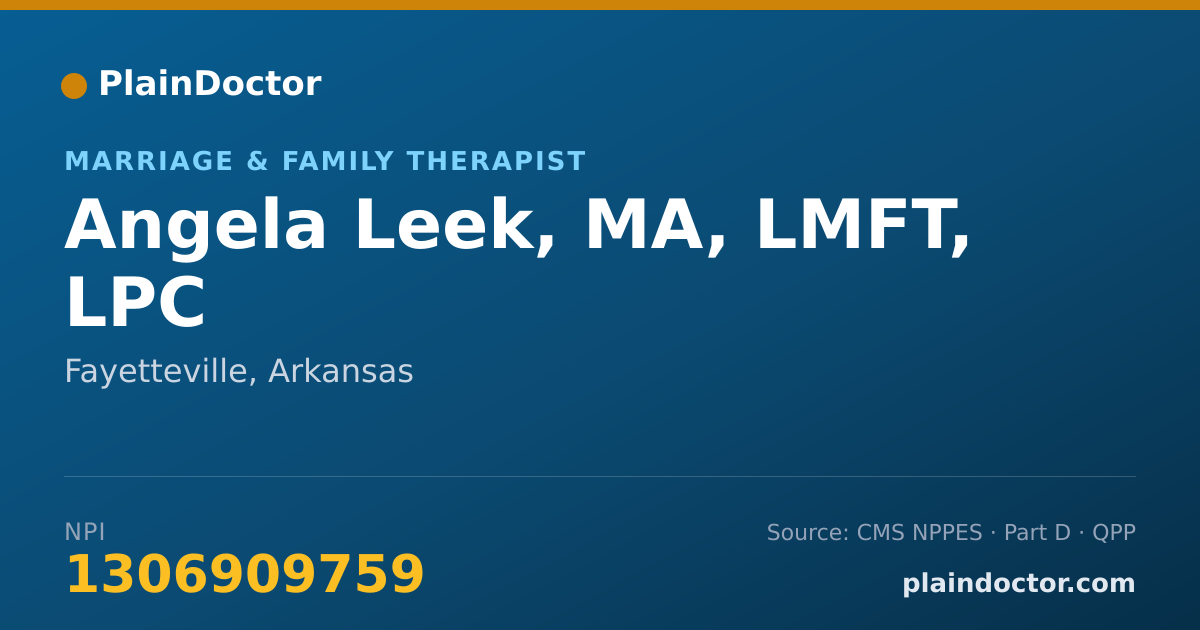 Shareable card for Angela Leek, MA, LMFT, LPC - Marriage & Family Therapist, Fayetteville, AR