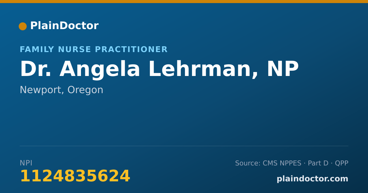 Shareable card for Angela Lehrman, NP - Family Nurse Practitioner, Newport, OR