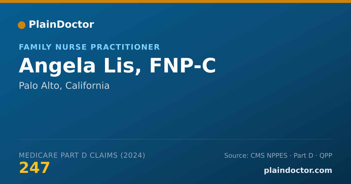 Shareable card for Angela Lis, FNP-C - Family Nurse Practitioner, Palo Alto, CA