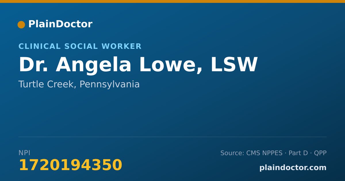 Shareable card for Angela Lowe, LSW - Clinical Social Worker, Turtle Creek, PA