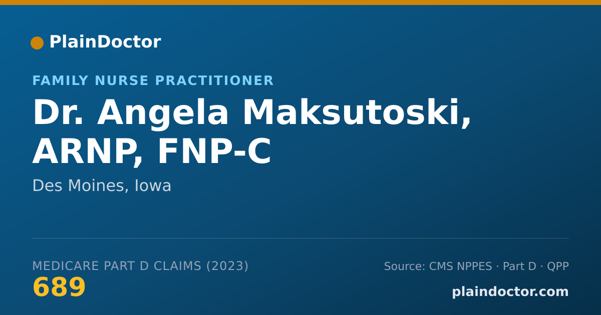 Shareable card for Angela Maksutoski, ARNP, FNP-C - Family Nurse Practitioner, Des Moines, IA