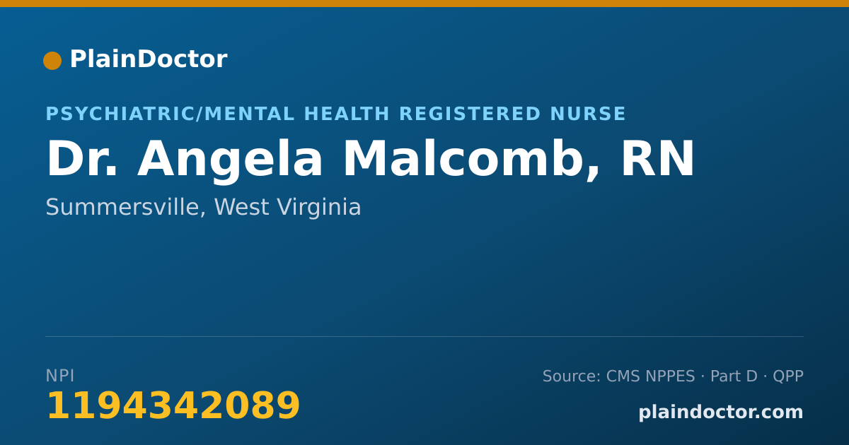 Shareable card for Angela Malcomb, RN - Psychiatric/Mental Health Registered Nurse, Summersville, WV