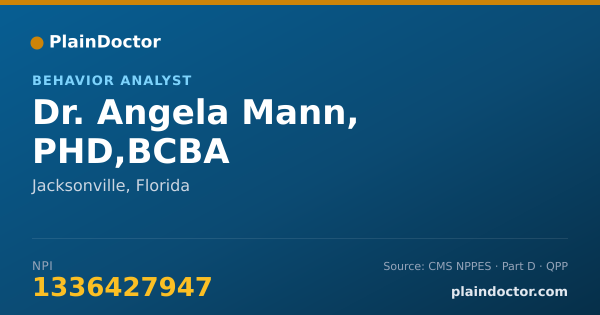 Shareable card for Angela Mann, PHD,BCBA - Behavior Analyst, Jacksonville, FL