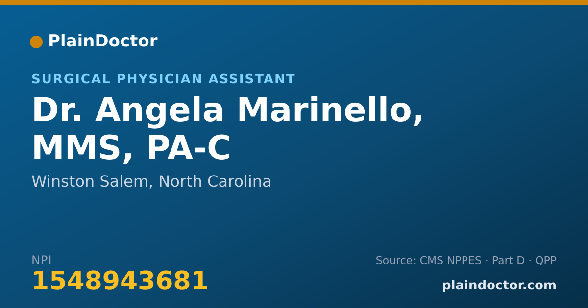 Shareable card for Angela Marinello, MMS, PA-C - Surgical Physician Assistant, Winston Salem, NC