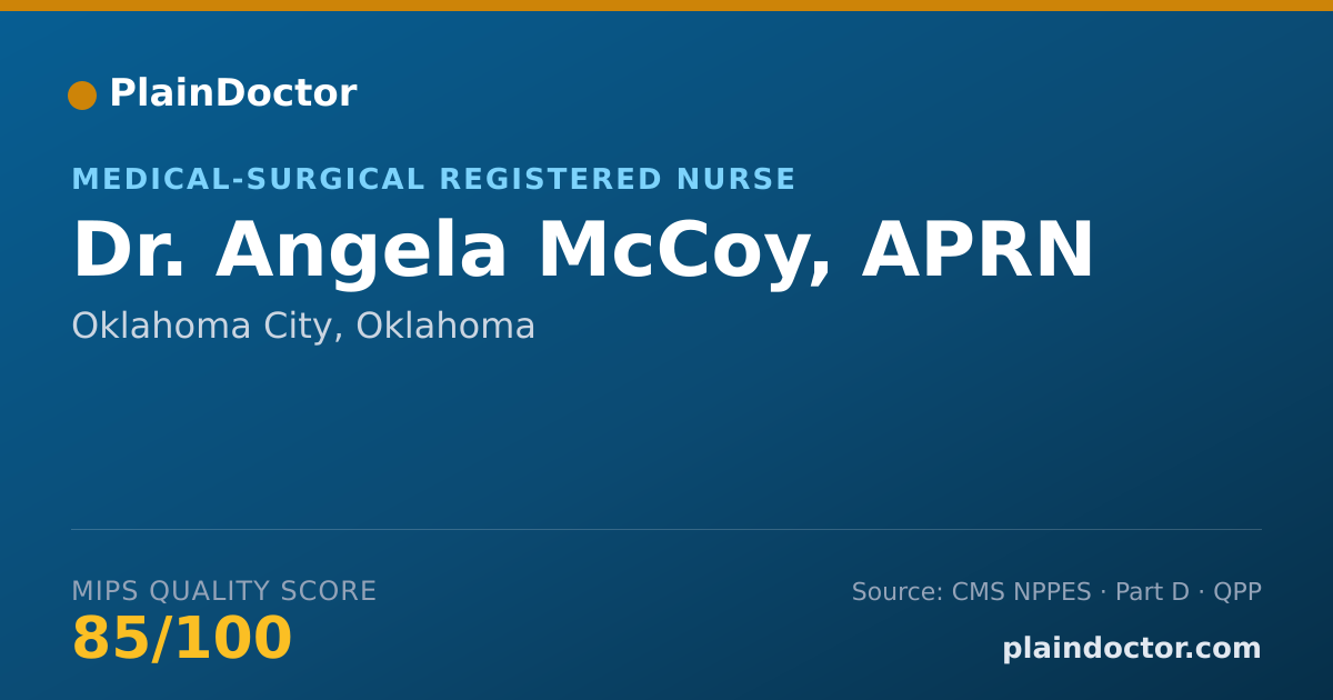 Shareable card for Angela McCoy, APRN - Medical-Surgical Registered Nurse, Oklahoma City, OK