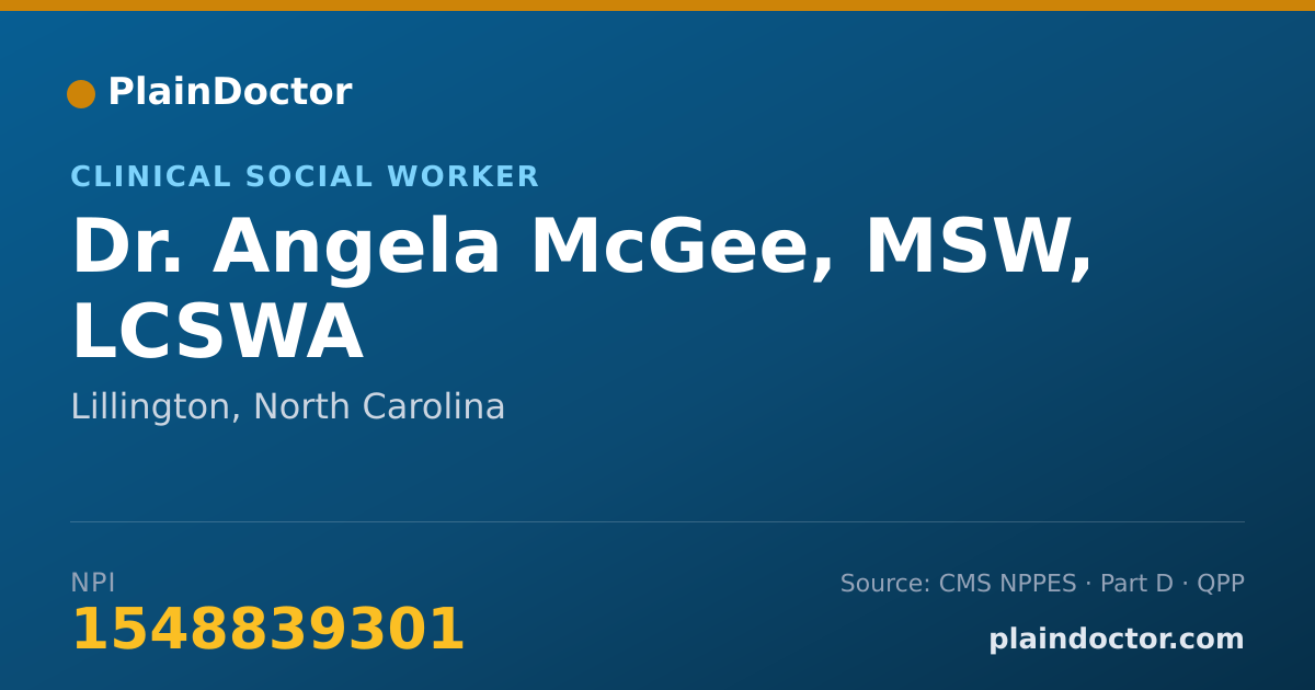 Shareable card for Angela McGee, MSW, LCSWA - Clinical Social Worker, Lillington, NC