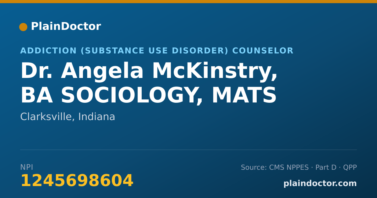 Shareable card for Angela McKinstry, BA SOCIOLOGY, MATS - Addiction (Substance Use Disorder) Counselor, Clarksville, IN