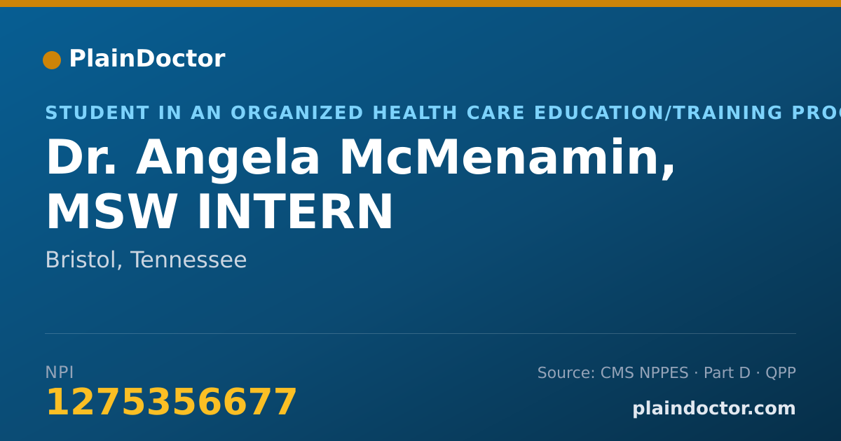 Shareable card for Angela McMenamin, MSW INTERN - Student in an Organized Health Care Education/Training Program, Bristol, TN