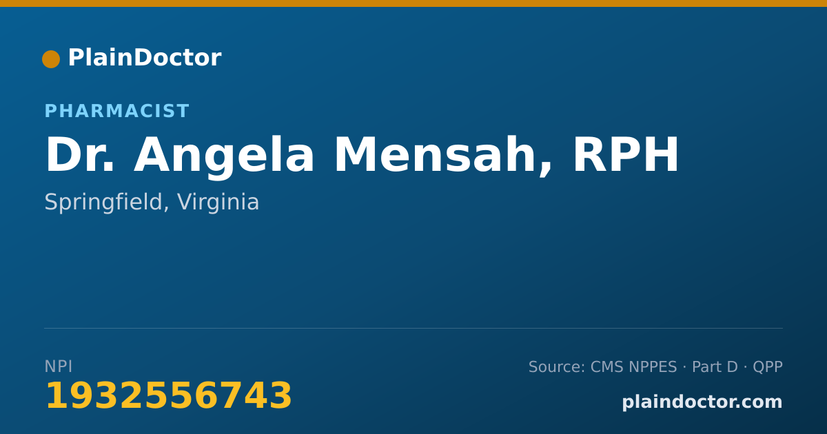 Shareable card for Angela Mensah, RPH - Pharmacist, Springfield, VA