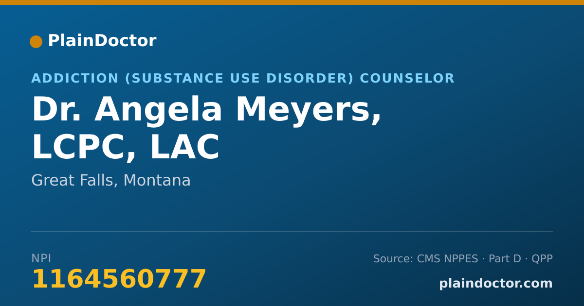 Shareable card for Angela Meyers, LCPC, LAC - Addiction (Substance Use Disorder) Counselor, Great Falls, MT
