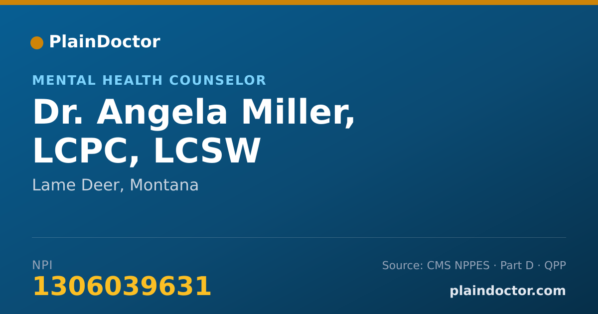 Shareable card for Angela Miller, LCPC, LCSW - Mental Health Counselor, Lame Deer, MT