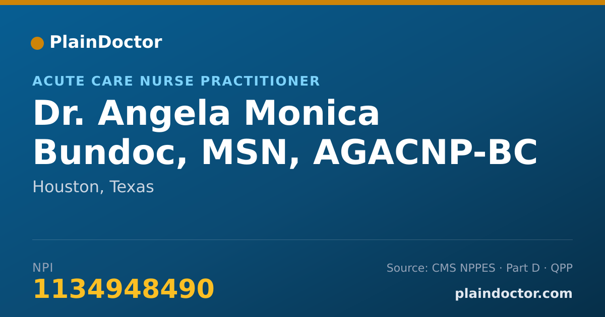 Shareable card for Angela Monica Bundoc, MSN, AGACNP-BC - Acute Care Nurse Practitioner, Houston, TX