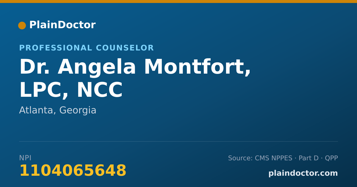 Shareable card for Angela Montfort, LPC, NCC - Professional Counselor, Atlanta, GA