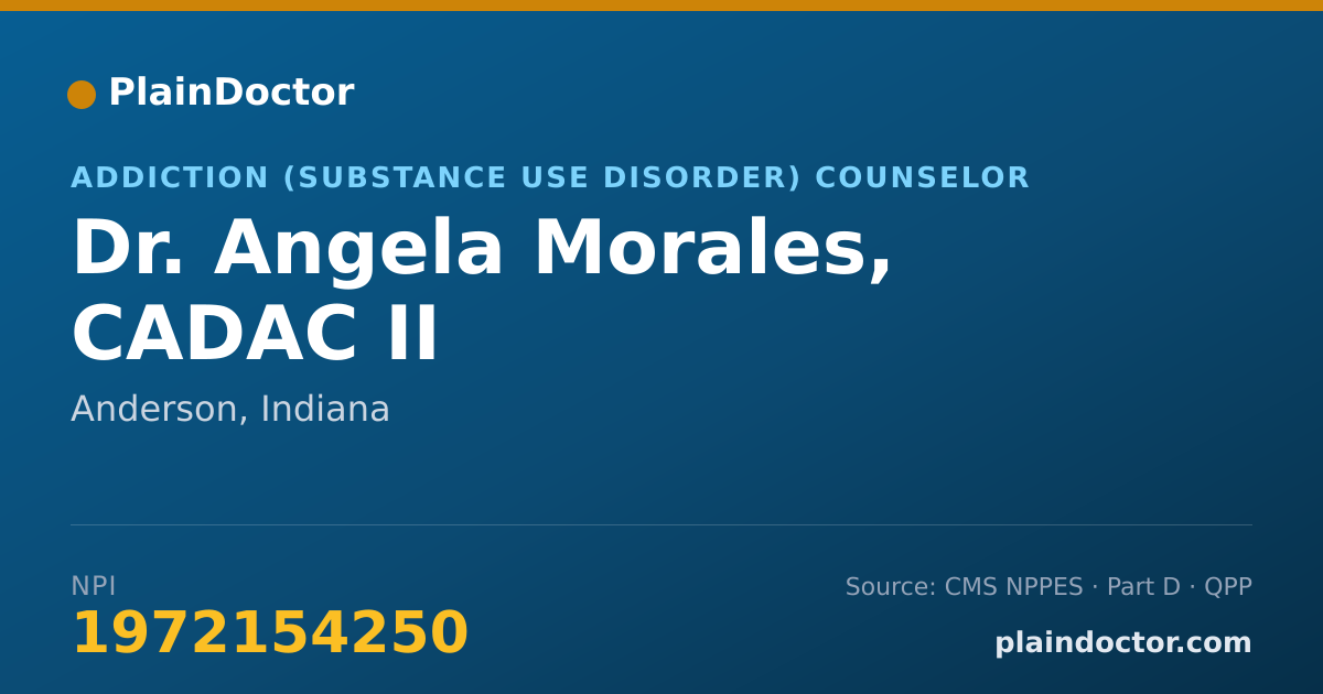 Shareable card for Angela Morales, CADAC II - Addiction (Substance Use Disorder) Counselor, Anderson, IN