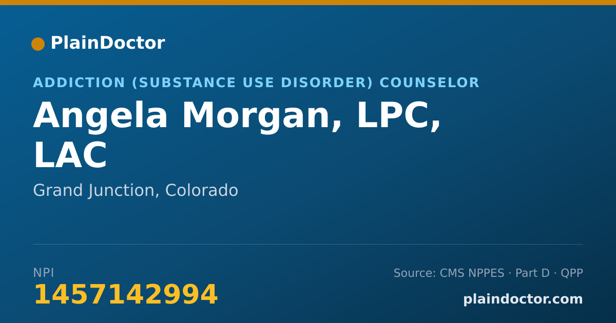 Shareable card for Angela Morgan, LPC, LAC - Addiction (Substance Use Disorder) Counselor, Grand Junction, CO