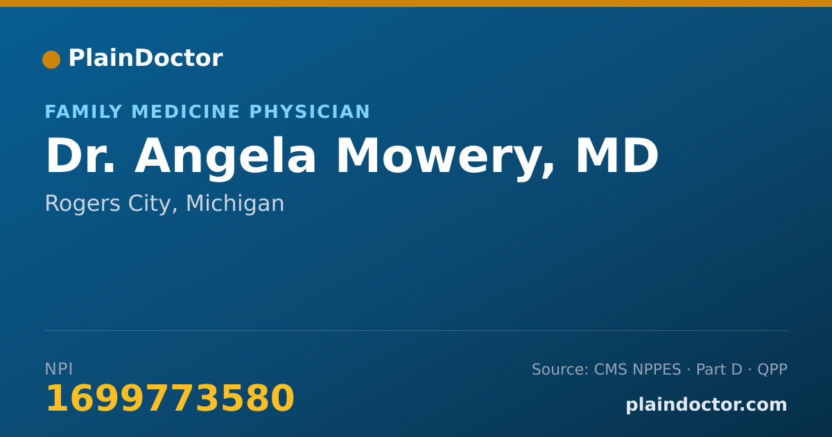 Shareable card for Angela Mowery, MD - Family Medicine Physician, Rogers City, MI