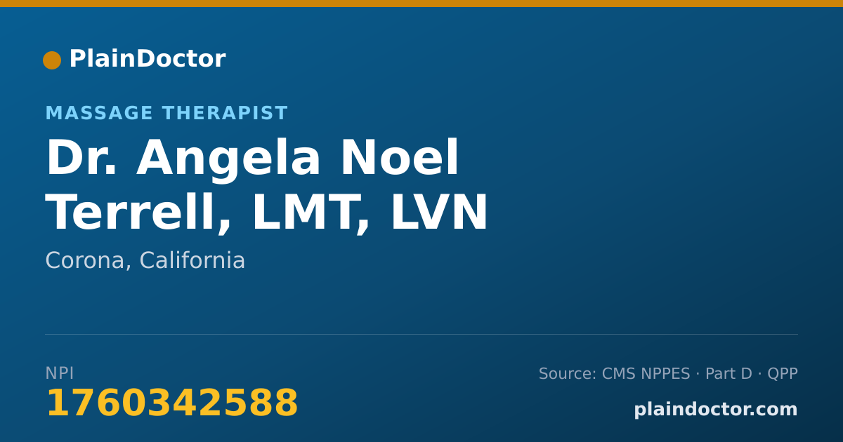 Shareable card for Angela Noel Terrell, LMT, LVN - Massage Therapist, Corona, CA