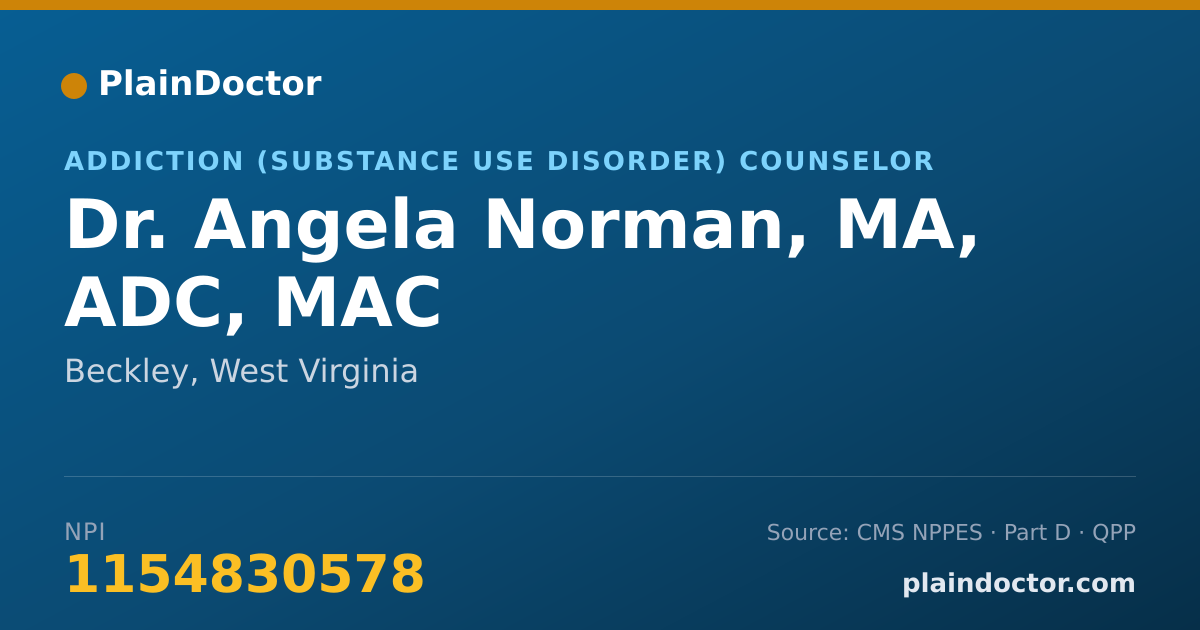 Shareable card for Angela Norman, MA, ADC, MAC - Addiction (Substance Use Disorder) Counselor, Beckley, WV
