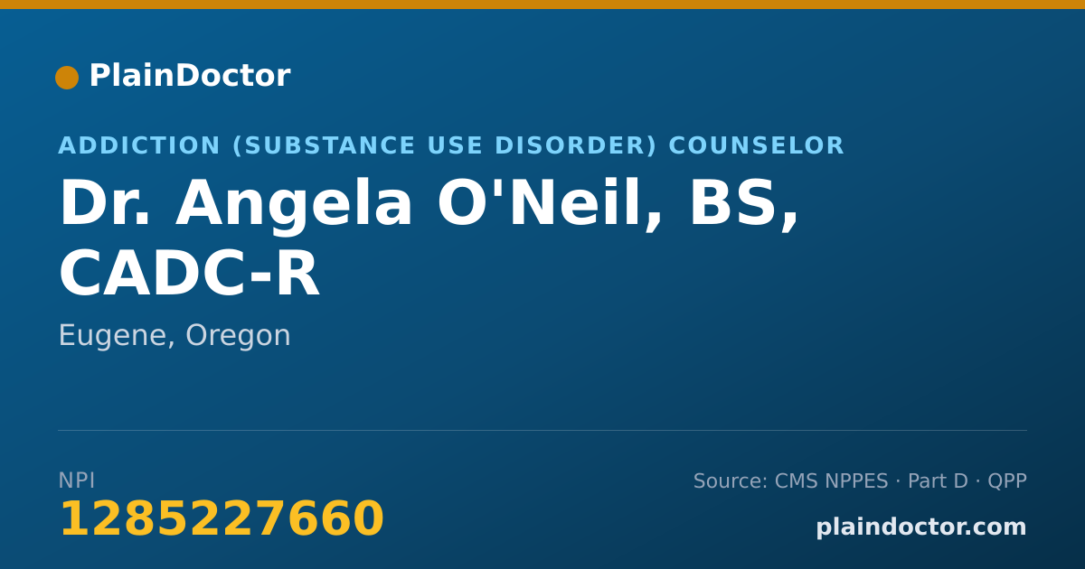 Shareable card for Angela O'Neil, BS, CADC-R - Addiction (Substance Use Disorder) Counselor, Eugene, OR