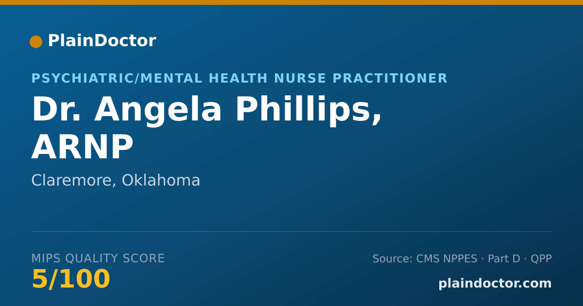 Shareable card for Angela Phillips, ARNP - Psychiatric/Mental Health Nurse Practitioner, Claremore, OK