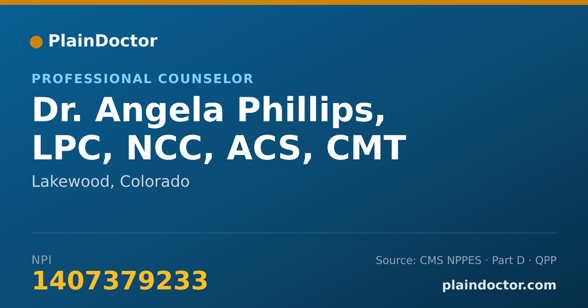 Shareable card for Angela Phillips, LPC, NCC, ACS, CMT - Professional Counselor, Lakewood, CO