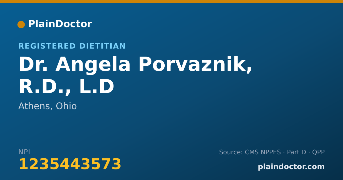 Shareable card for Angela Porvaznik, R.D., L.D - Registered Dietitian, Athens, OH