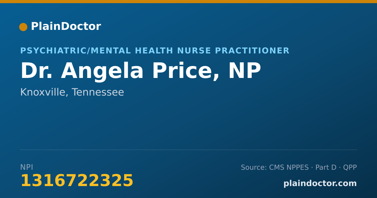 Shareable card for Angela Price, NP - Psychiatric/Mental Health Nurse Practitioner, Knoxville, TN