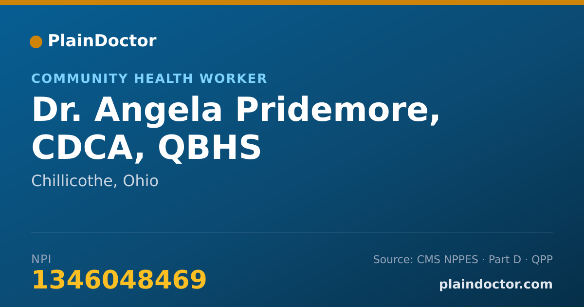 Shareable card for Angela Pridemore, CDCA, QBHS - Community Health Worker, Chillicothe, OH