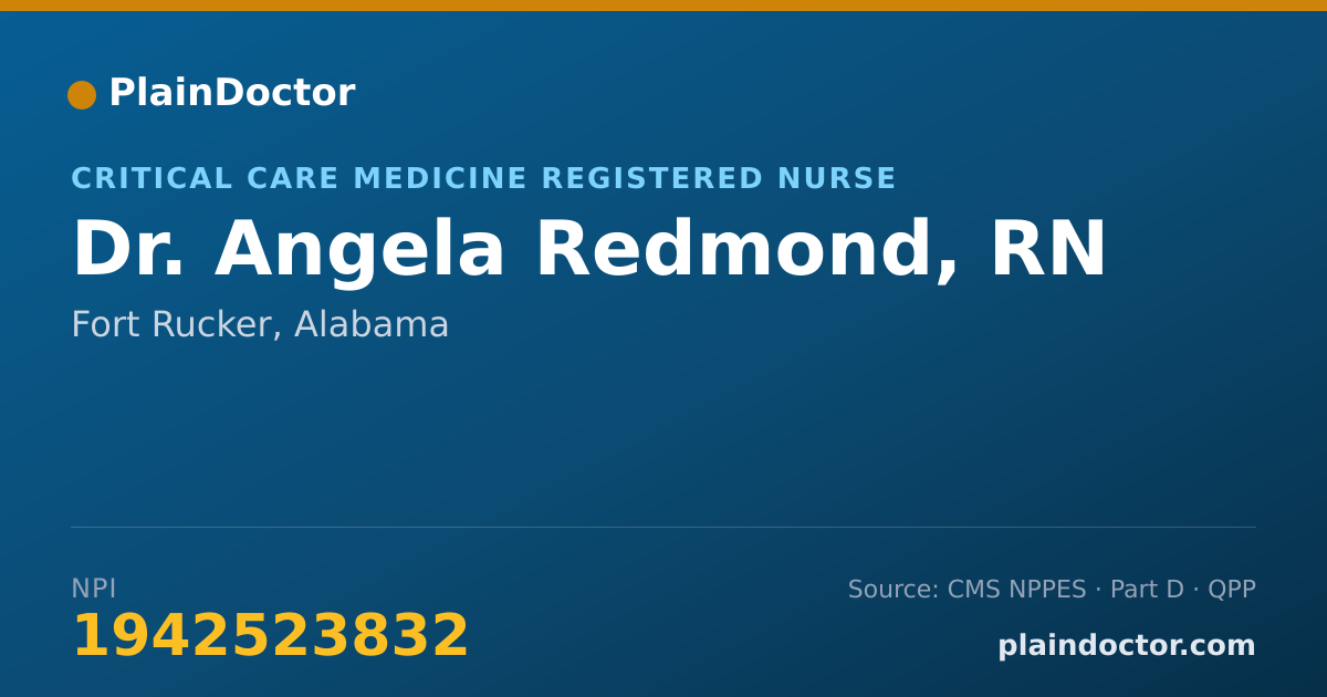 Shareable card for Angela Redmond, RN - Critical Care Medicine Registered Nurse, Fort Rucker, AL