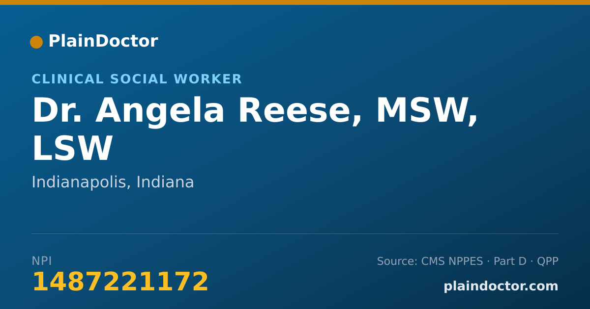Shareable card for Angela Reese, MSW, LSW - Clinical Social Worker, Indianapolis, IN