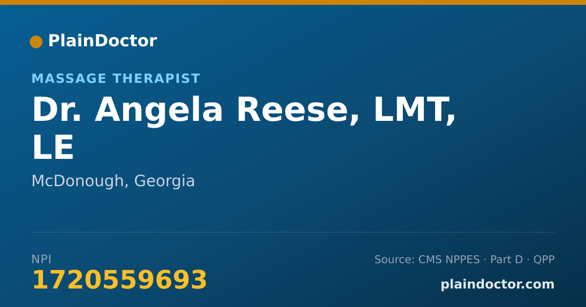 Shareable card for Angela Reese, LMT, LE - Massage Therapist, McDonough, GA