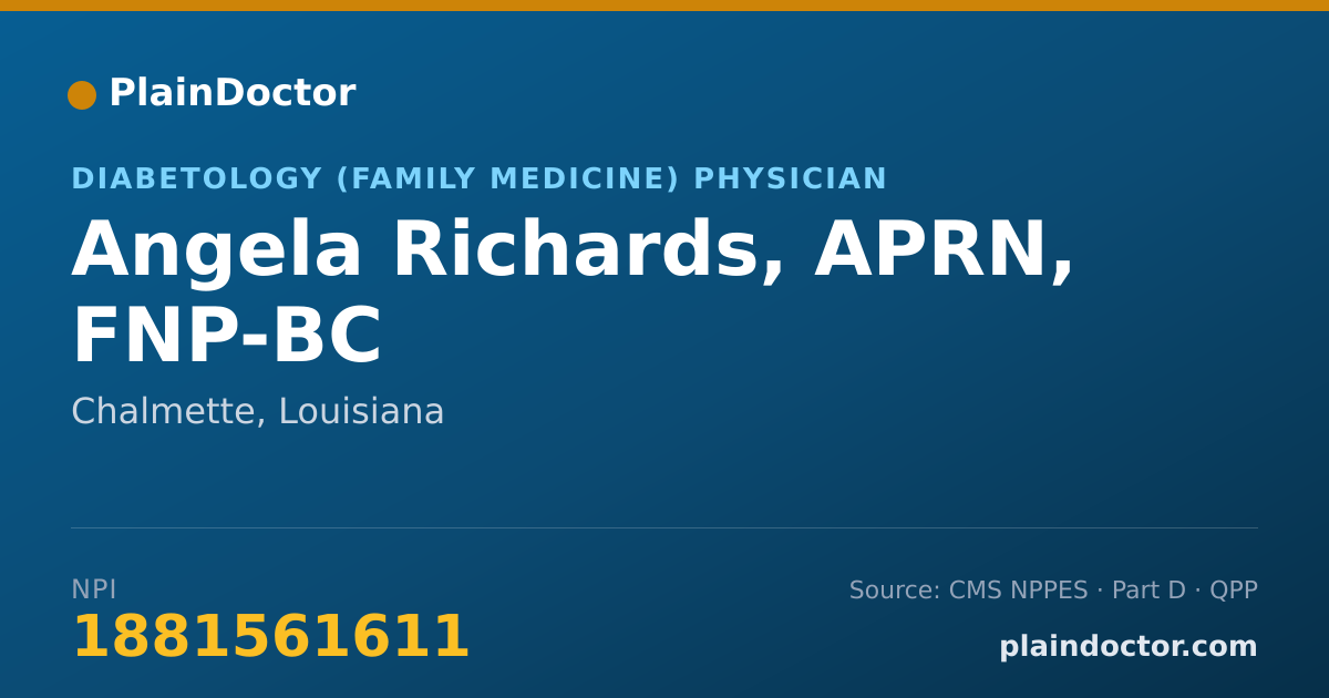 Shareable card for Angela Richards, APRN, FNP-BC - Diabetology (Family Medicine) Physician, Chalmette, LA