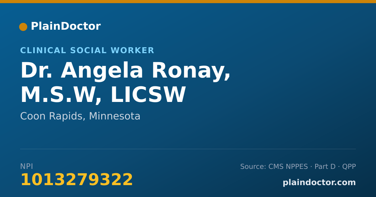 Shareable card for Angela Ronay, M.S.W, LICSW - Clinical Social Worker, Coon Rapids, MN