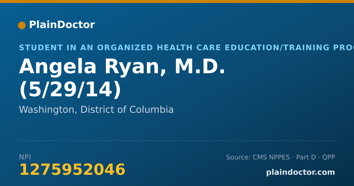 Shareable card for Angela Ryan, M.D. (5/29/14) - Student in an Organized Health Care Education/Training Program, Washington, DC