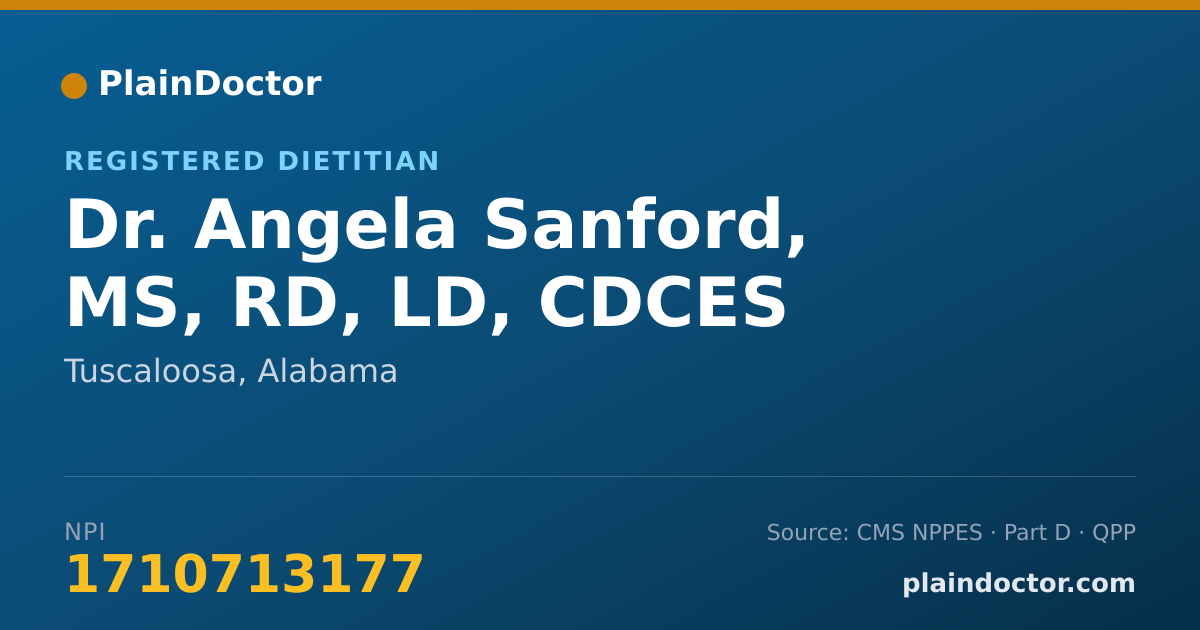 Shareable card for Angela Sanford, MS, RD, LD, CDCES - Registered Dietitian, Tuscaloosa, AL