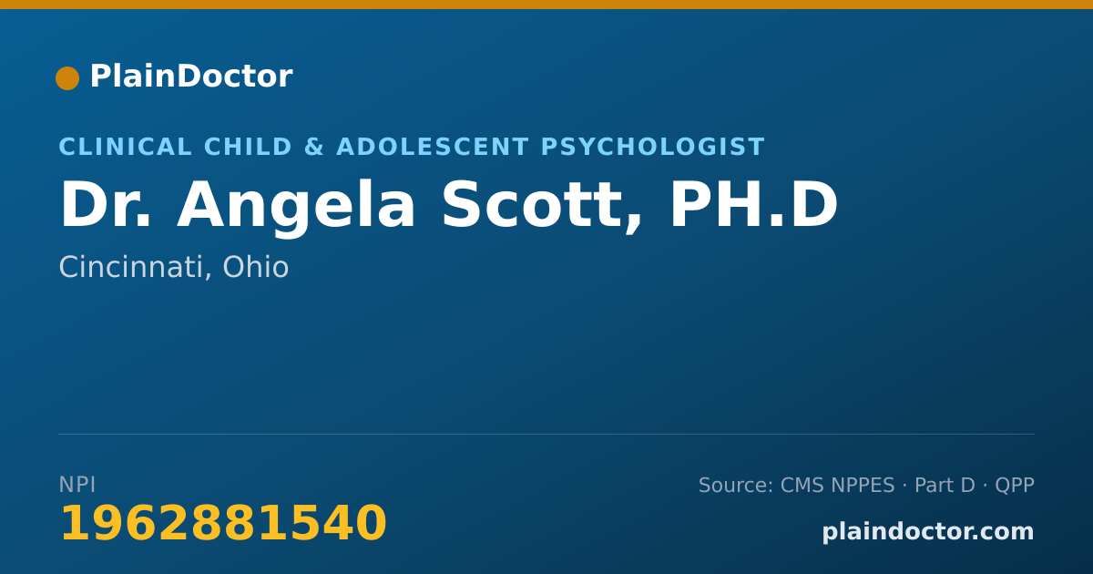 Shareable card for Angela Scott, PH.D - Clinical Child & Adolescent Psychologist, Cincinnati, OH