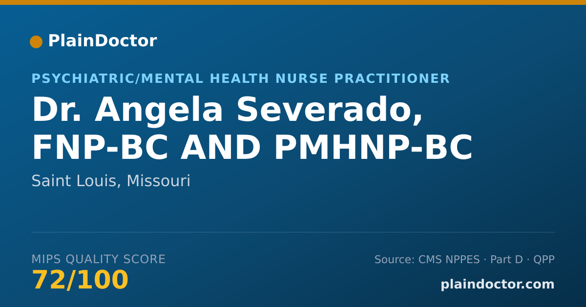 Shareable card for Angela Severado, FNP-BC AND PMHNP-BC - Psychiatric/Mental Health Nurse Practitioner, Saint Louis, MO