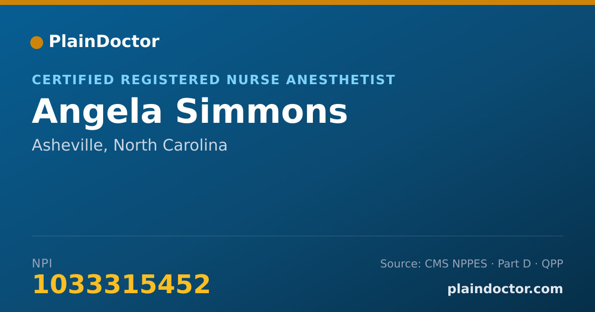 Shareable card for Angela Simmons - Certified Registered Nurse Anesthetist, Asheville, NC