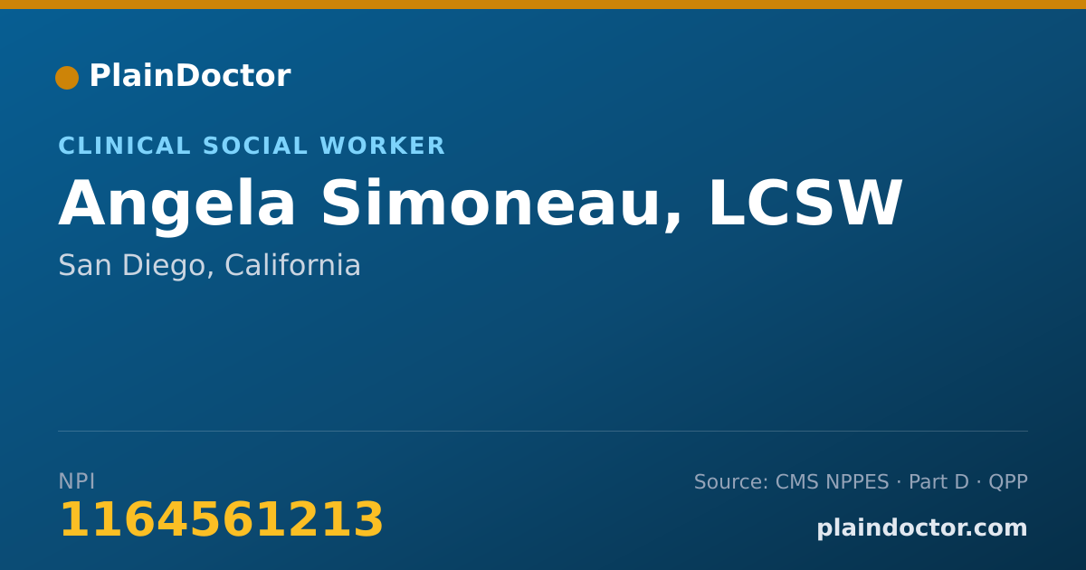 Shareable card for Angela Simoneau, LCSW - Clinical Social Worker, San Diego, CA