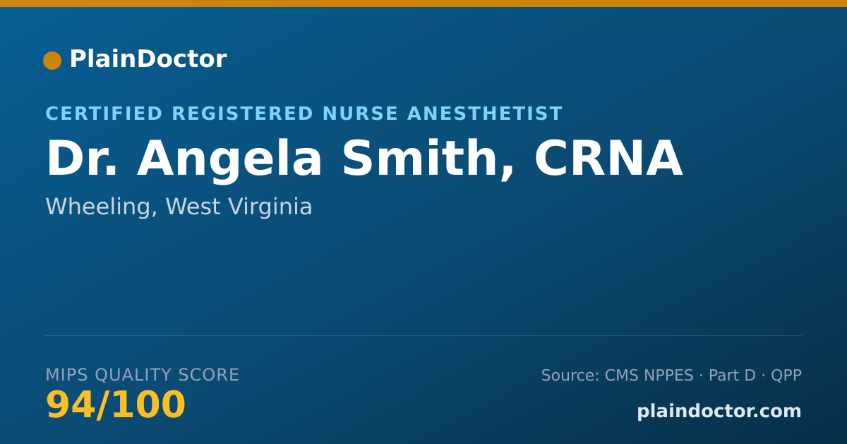 Shareable card for Angela Smith, CRNA - Certified Registered Nurse Anesthetist, Wheeling, WV