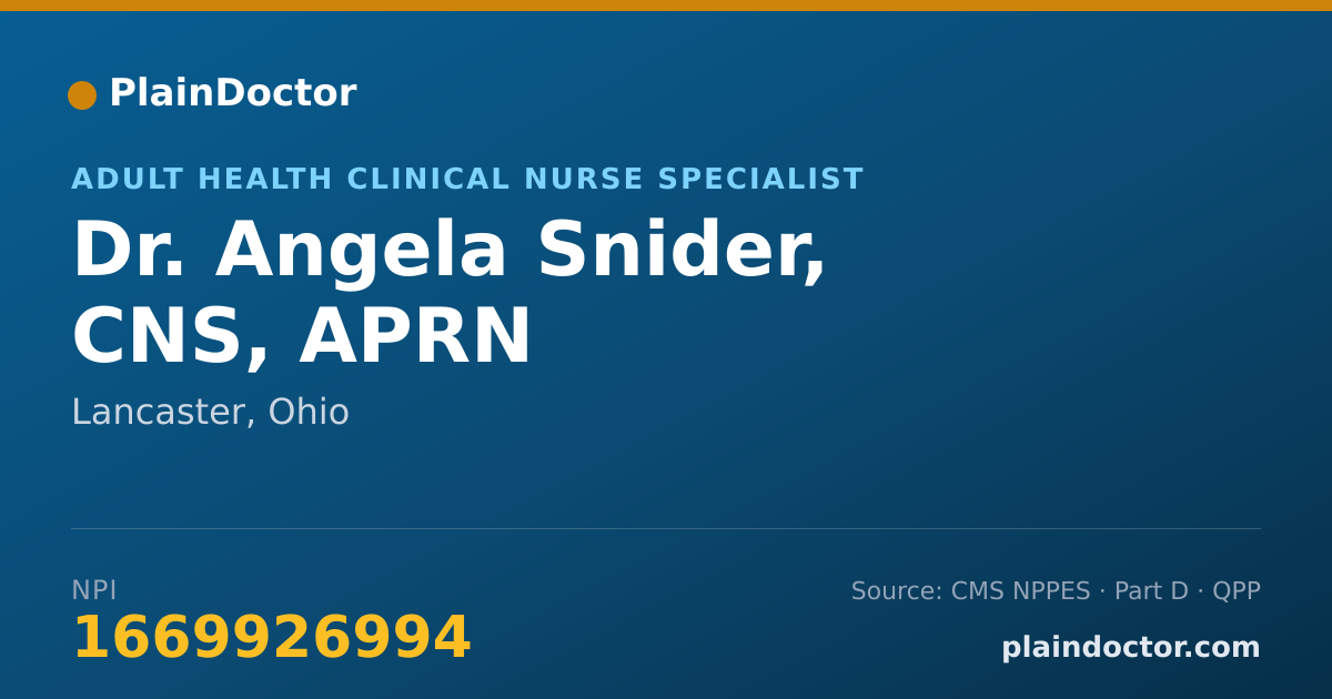 Shareable card for Angela Snider, CNS, APRN - Adult Health Clinical Nurse Specialist, Lancaster, OH