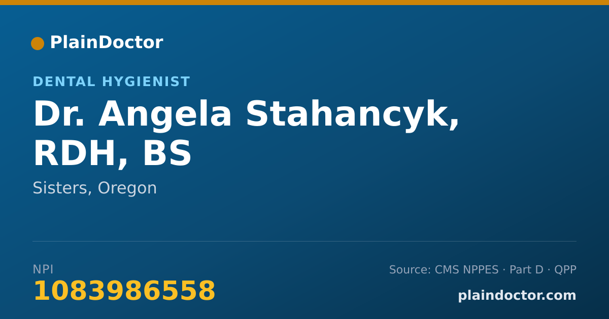 Shareable card for Angela Stahancyk, RDH, BS - Dental Hygienist, Sisters, OR