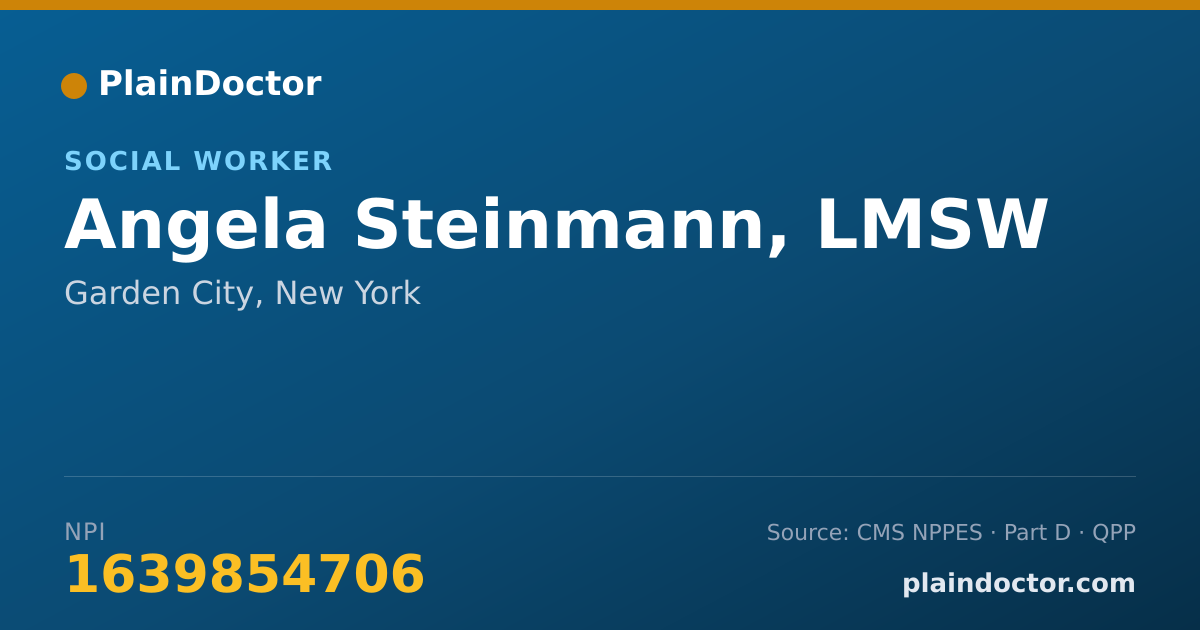 Shareable card for Angela Steinmann, LMSW - Social Worker, Garden City, NY