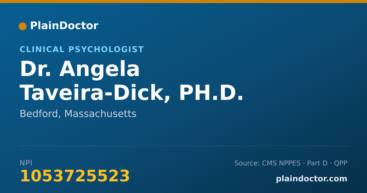Shareable card for Angela Taveira-Dick, PH.D. - Clinical Psychologist, Bedford, MA