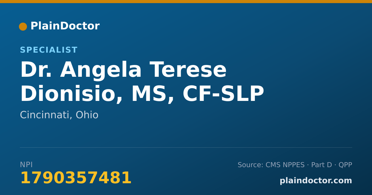 Shareable card for Angela Terese Dionisio, MS, CF-SLP - Specialist, Cincinnati, OH