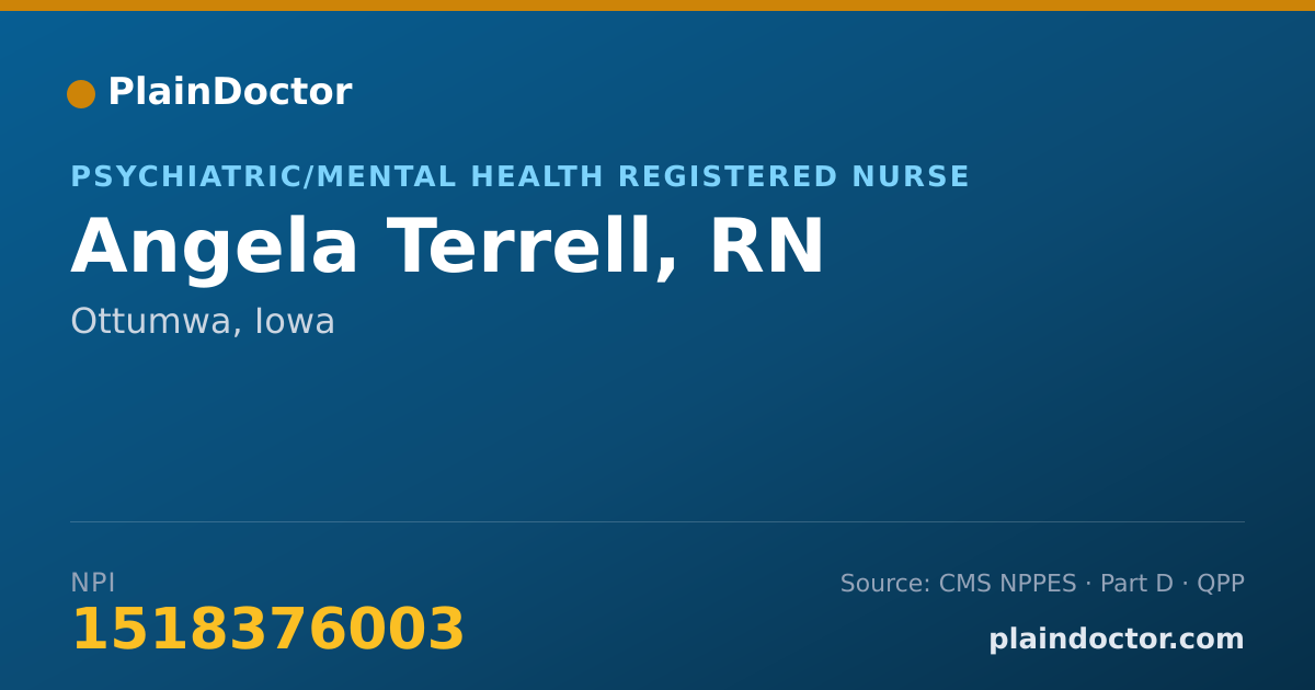 Shareable card for Angela Terrell, RN - Psychiatric/Mental Health Registered Nurse, Ottumwa, IA