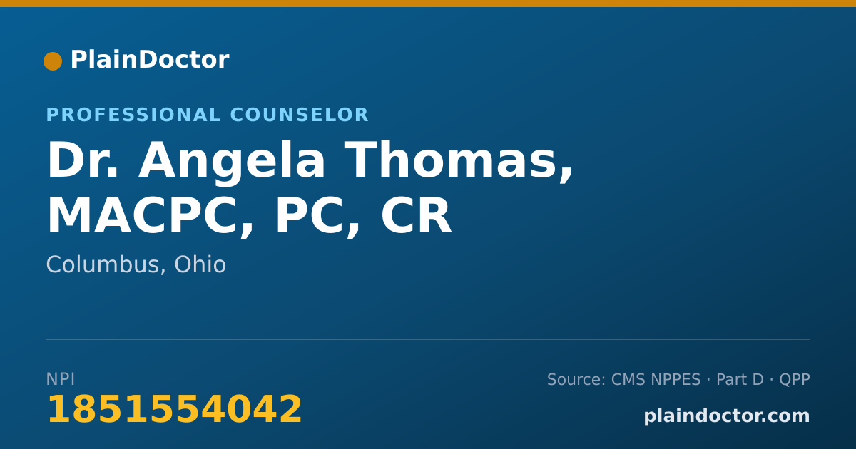 Shareable card for Angela Thomas, MACPC, PC, CR - Professional Counselor, Columbus, OH