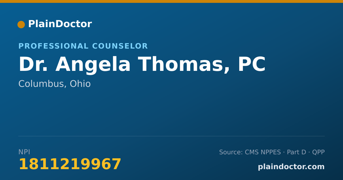Shareable card for Angela Thomas, PC - Professional Counselor, Columbus, OH
