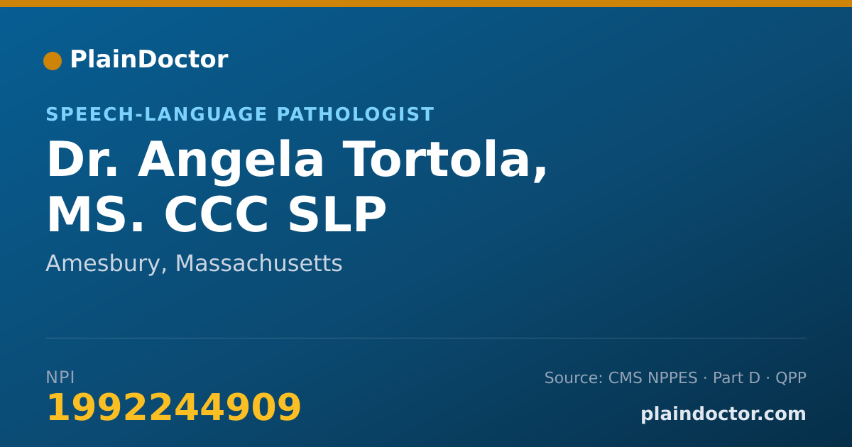 Shareable card for Angela Tortola, MS. CCC SLP - Speech-Language Pathologist, Amesbury, MA